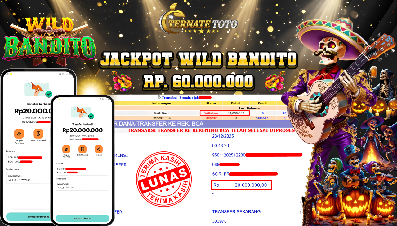TERNATETOTO - JACKPOT WILD BANDITO Rp. 60,000,000,-